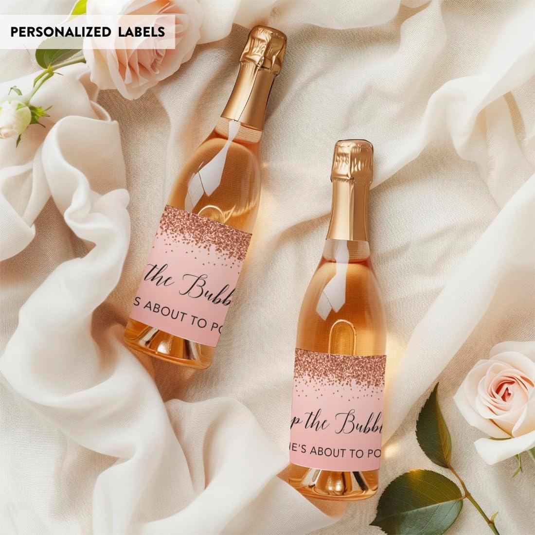 Andaz Press Mini Champagne Wine Bottle Baby Shower Labels, Pop The Bubbly! She's About to Pop!