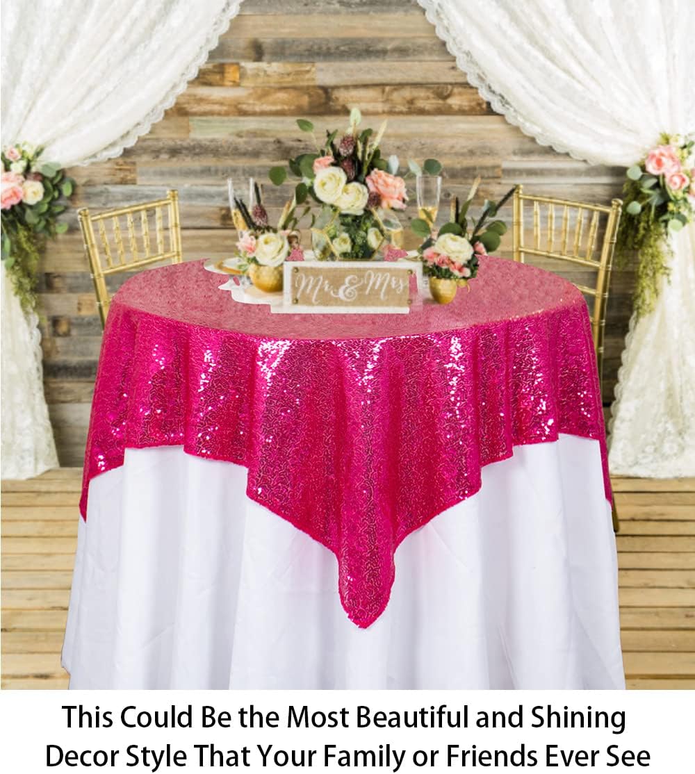 ShinyBeauty Sequin Table Overlay Hot Pink 36''x36'' Small Sequin Tablecloth Square Sequin Table
