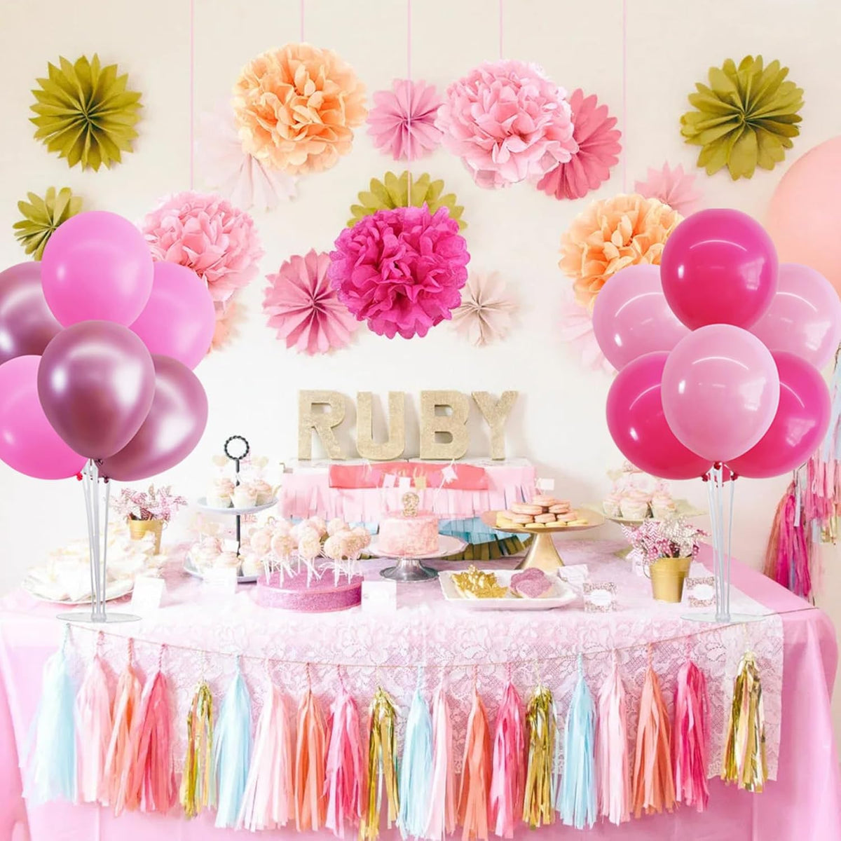 TONIFUL 4 Set Metallic Pink Balloon Stand Centerpiece Table Decorations for Baby Shower Wedding