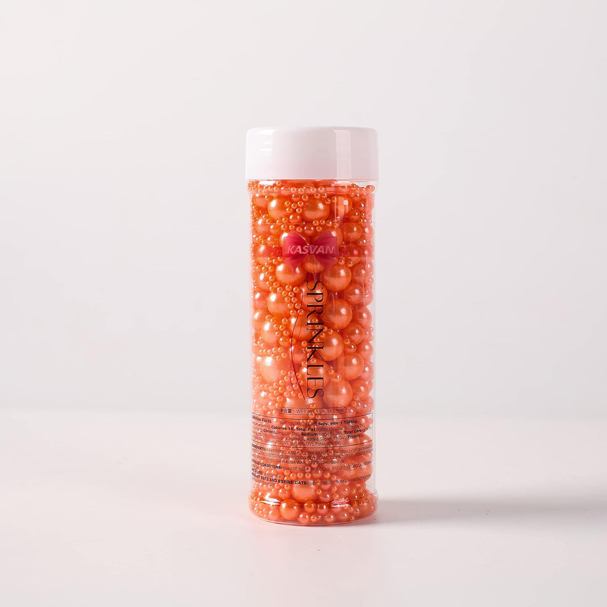 Kasvan Orange Pearl Sugar Sprinkles - Edible Candy Pearls 130g/4.58 Oz, Mix Size, Baking Cake