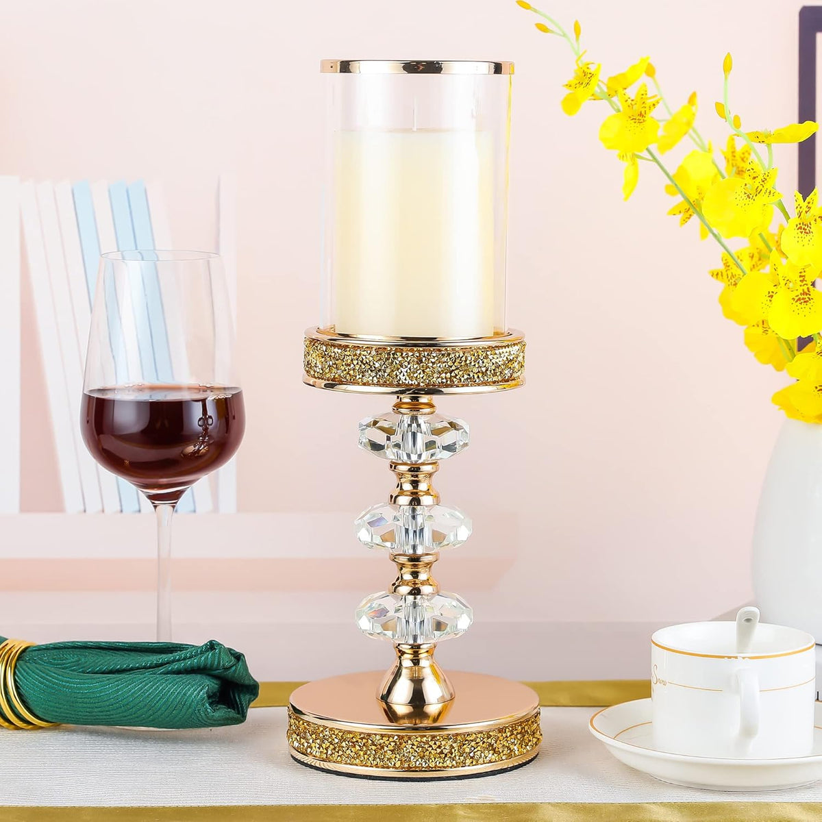 Candle Holder, Pillar Candle Holders, Crystal Candlesticks Holder for Wedding, Parties, Events