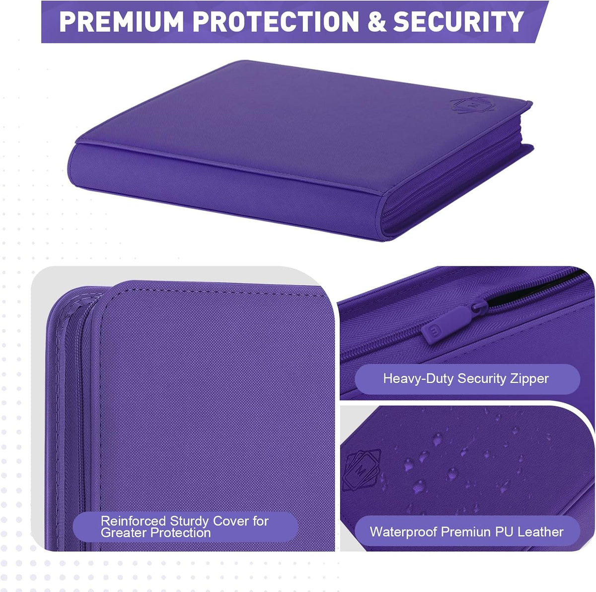 Premium Card Binder 12 Pocket for 720 Pockets Trading Card Binder, PU Zipper Card Collection Album