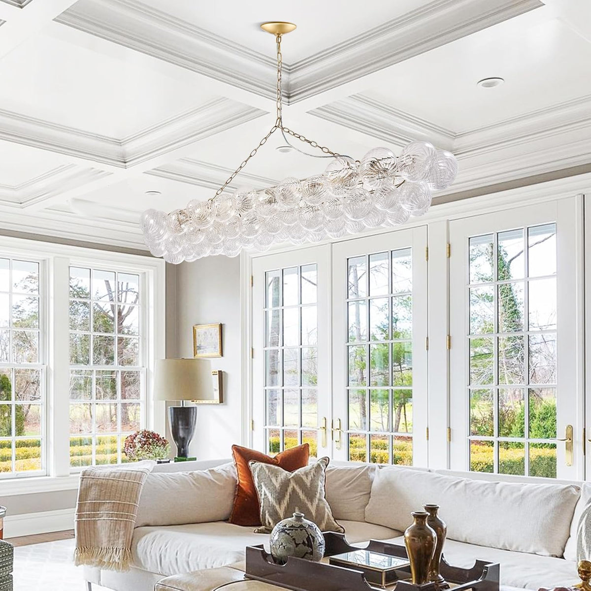 Nordic Bubble Ball Swirled Glass Chandelier, 62 inch Long Rectangular Chandeliers Island Light