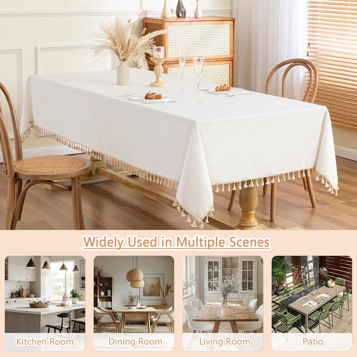 MYSKY HOME White Table Cloth Rectangle, Rectangular Table Cloth, Wrinkle Resistant, Waterproof