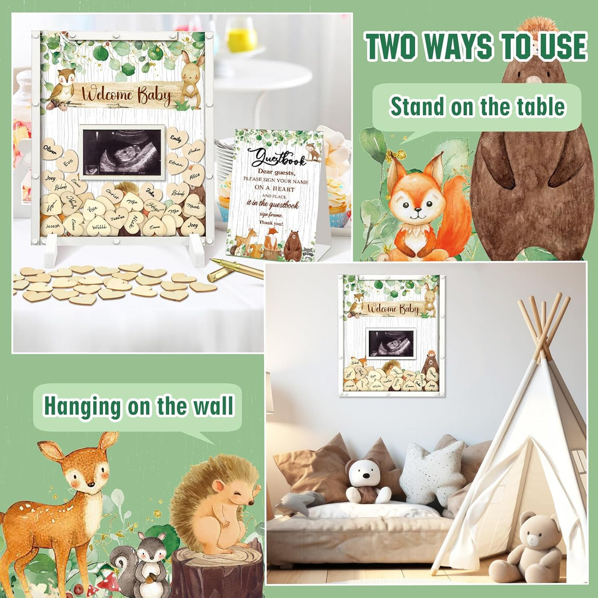 65 Pcs Woodland Animal Baby Shower Guest Book Alternatives He or She Gender Reveal Baby Shower