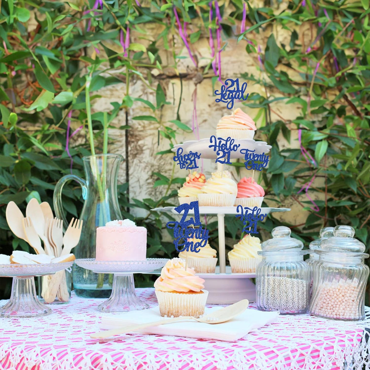 30pcs 21st Birthday Cupcake Toppers - Legal 21st Cupcake Picks - Cheers to 21 Years Old Cake