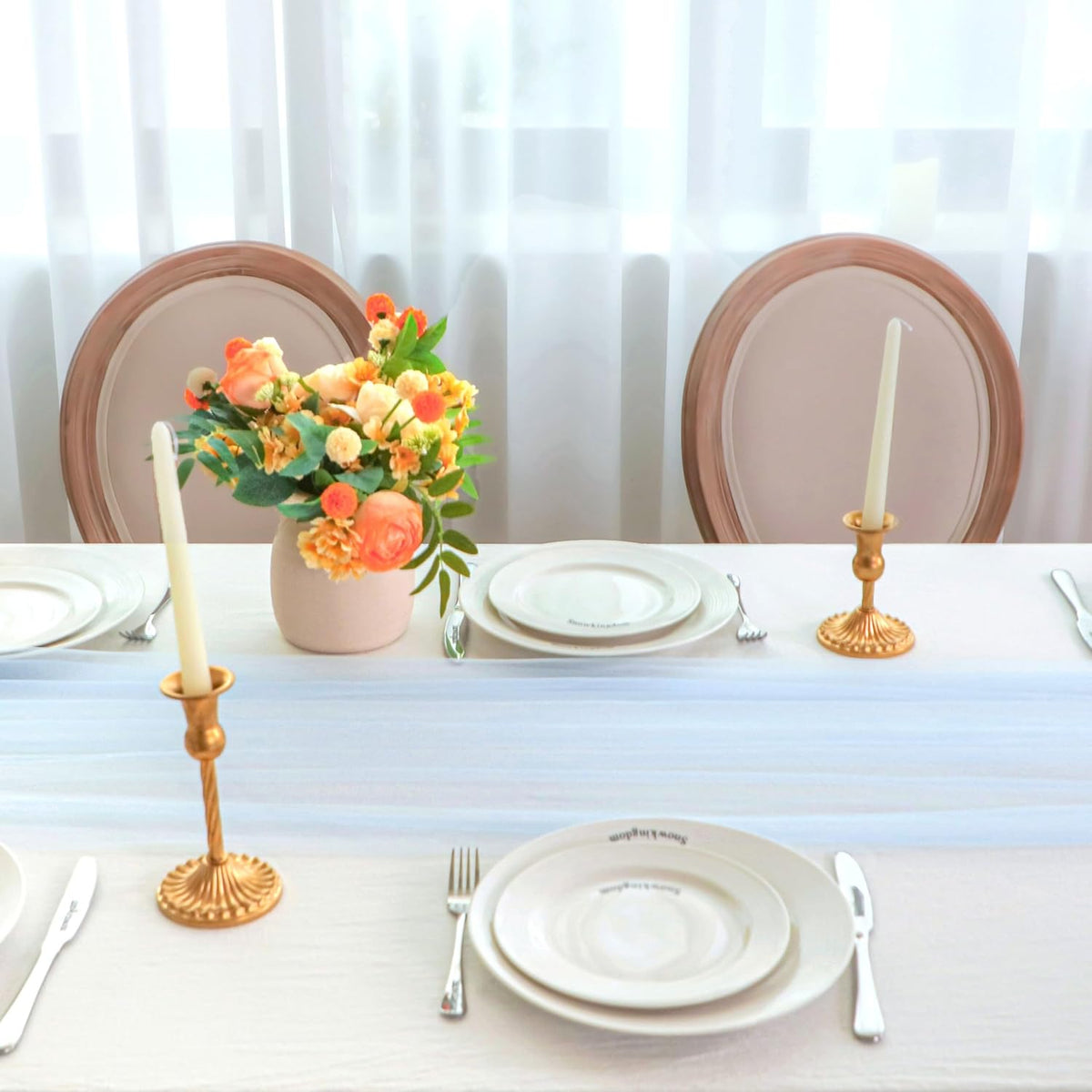 Snowkingdom Light Blue Cheesecloth Table Runner 10FT, Baby Blue Sheer Tulle Gauze Runner 120 Inch