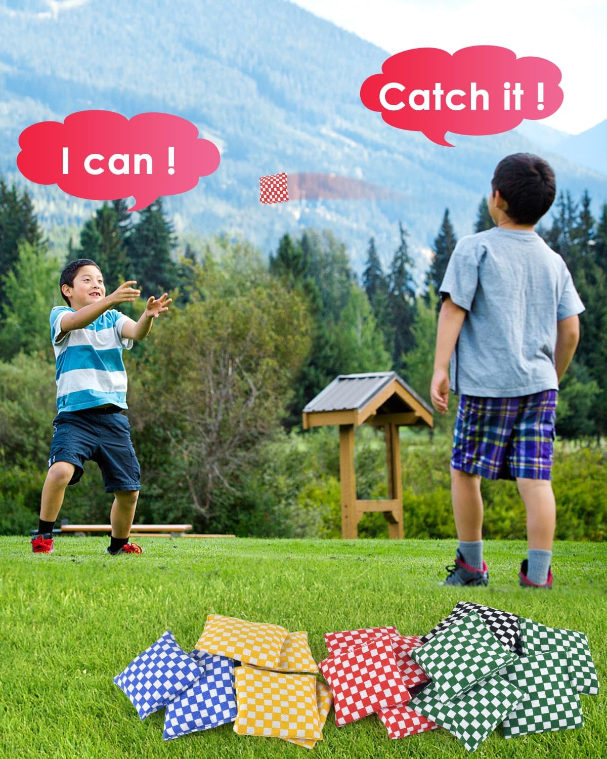 TINDTOP Mini Bean Bags for Tossing - 3.1" x 3.1", Cornhole Outdoor Toss Gaming Colorful Canvas Bean