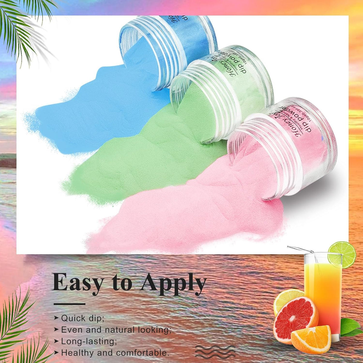 Neon Dip Powder Set, Honey Joy 6 Colors Pink Yellow Purple Green Blue Spring Sumer Dipping Powder