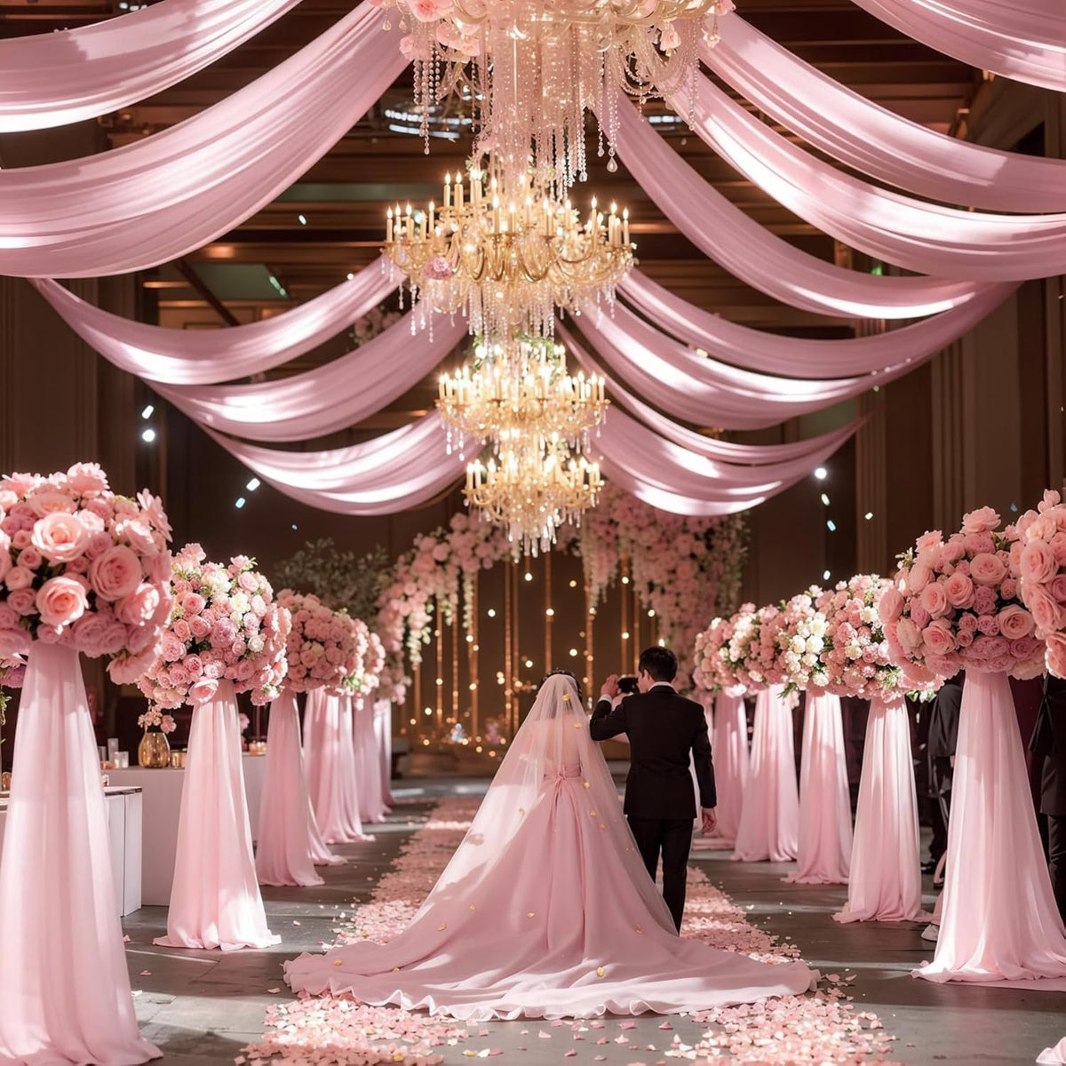 Wedding Arch Draping Fabric 2 Panels 18Ft Blush Chiffon Fabric Drapes Arbor Drapery for Wedding