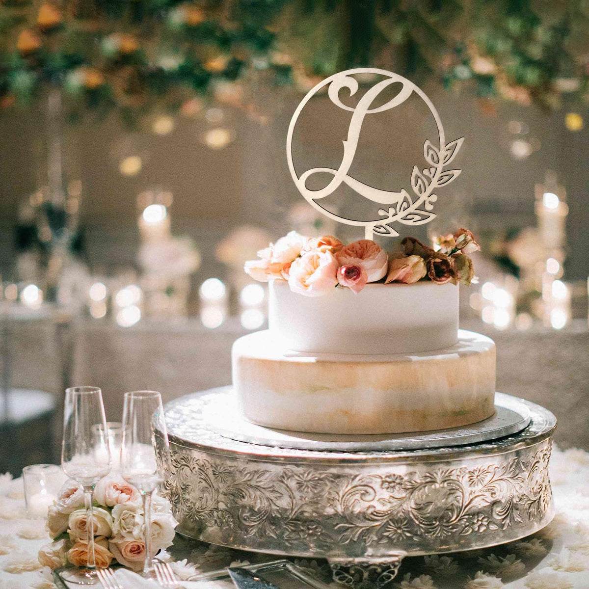 LINGTEER Personalized Inital Letter L Wooden Cake Topper Perfect for Birthday Rustic Wedding