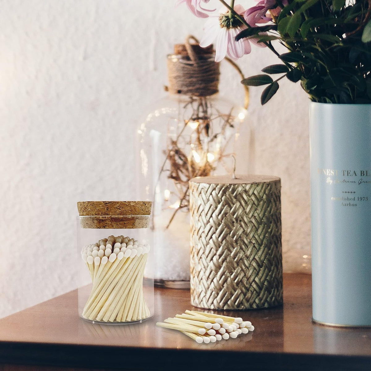 2" White Matches in a Jar + Striker Stickers Included | 100 Classy White Tip Decorative Safety