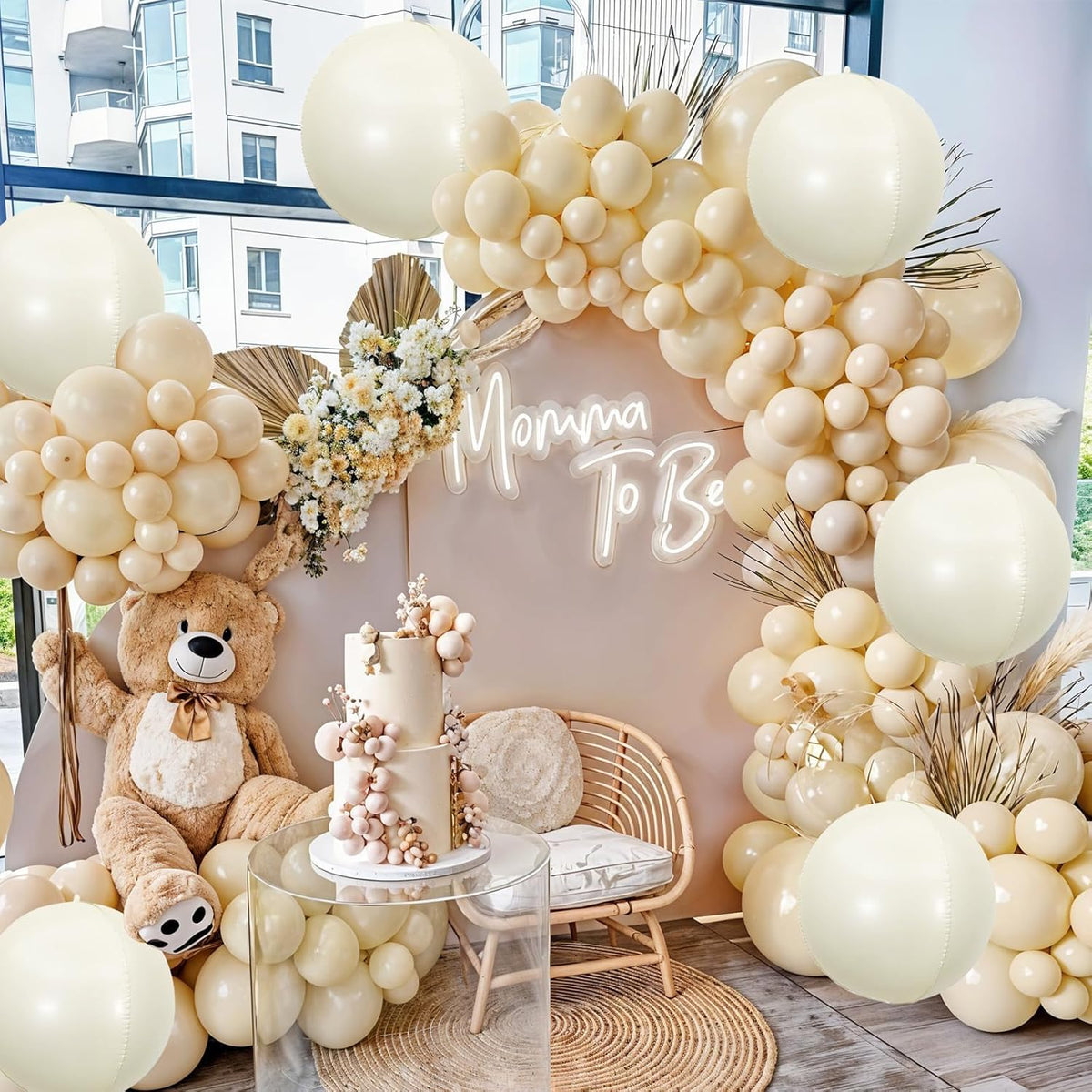 6Pcs Cream White Round Foil Balloons,Giant 4D Round Ball Balloon,22 Inch Balloons for Birthday Baby