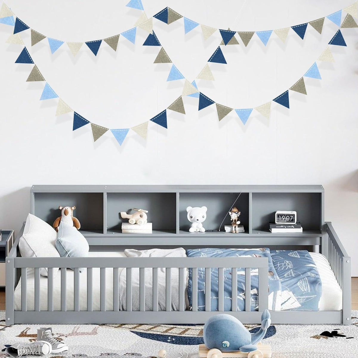 Dusty Blue Party Decoration Gray Blue Felt Hanging Triangle Mini Bunting Pennant Banner Flag for