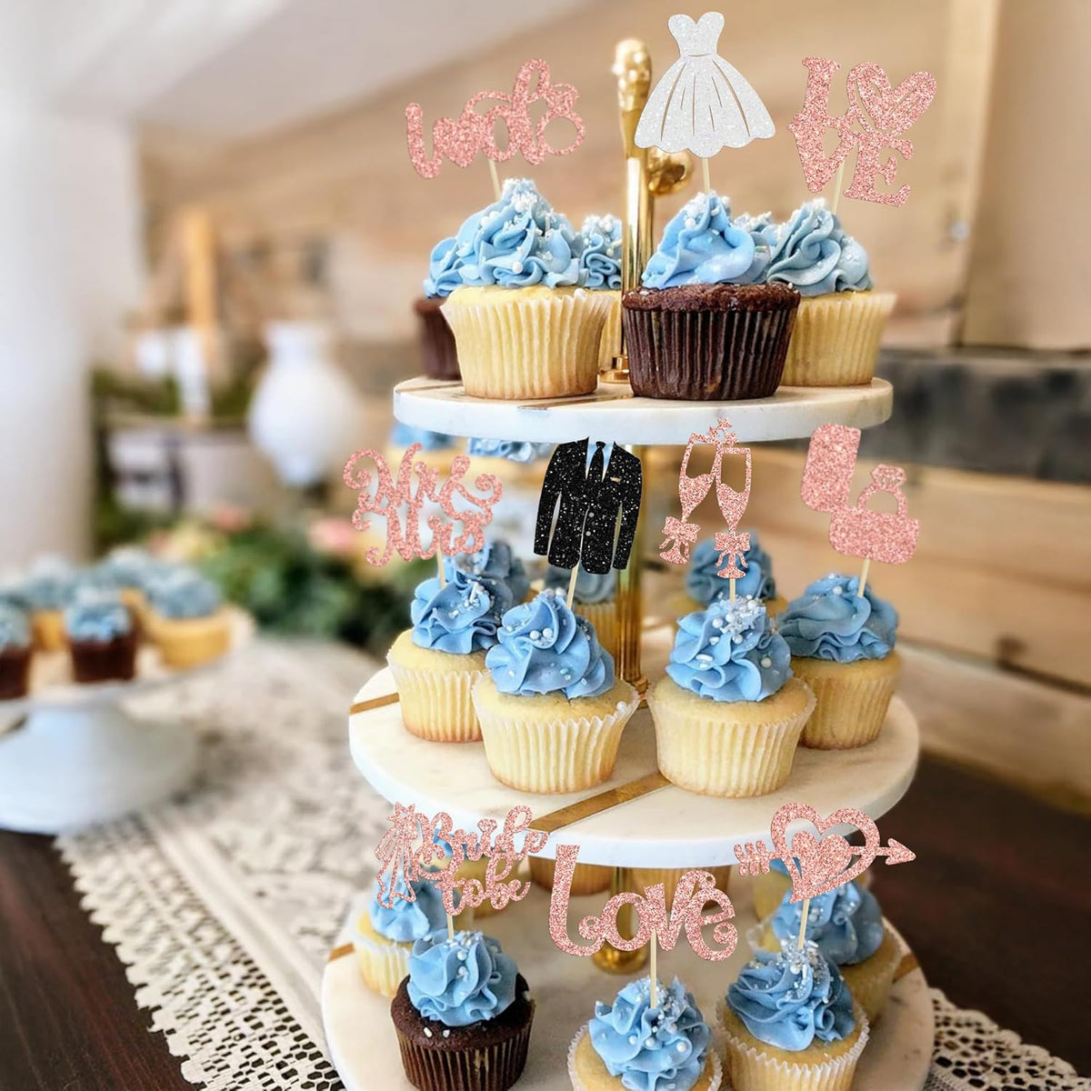 Ephlyn 30Pcs Bride to be Cupcake Toppers Glitter Wedding Cake Topper Decorations I Do Love Heart
