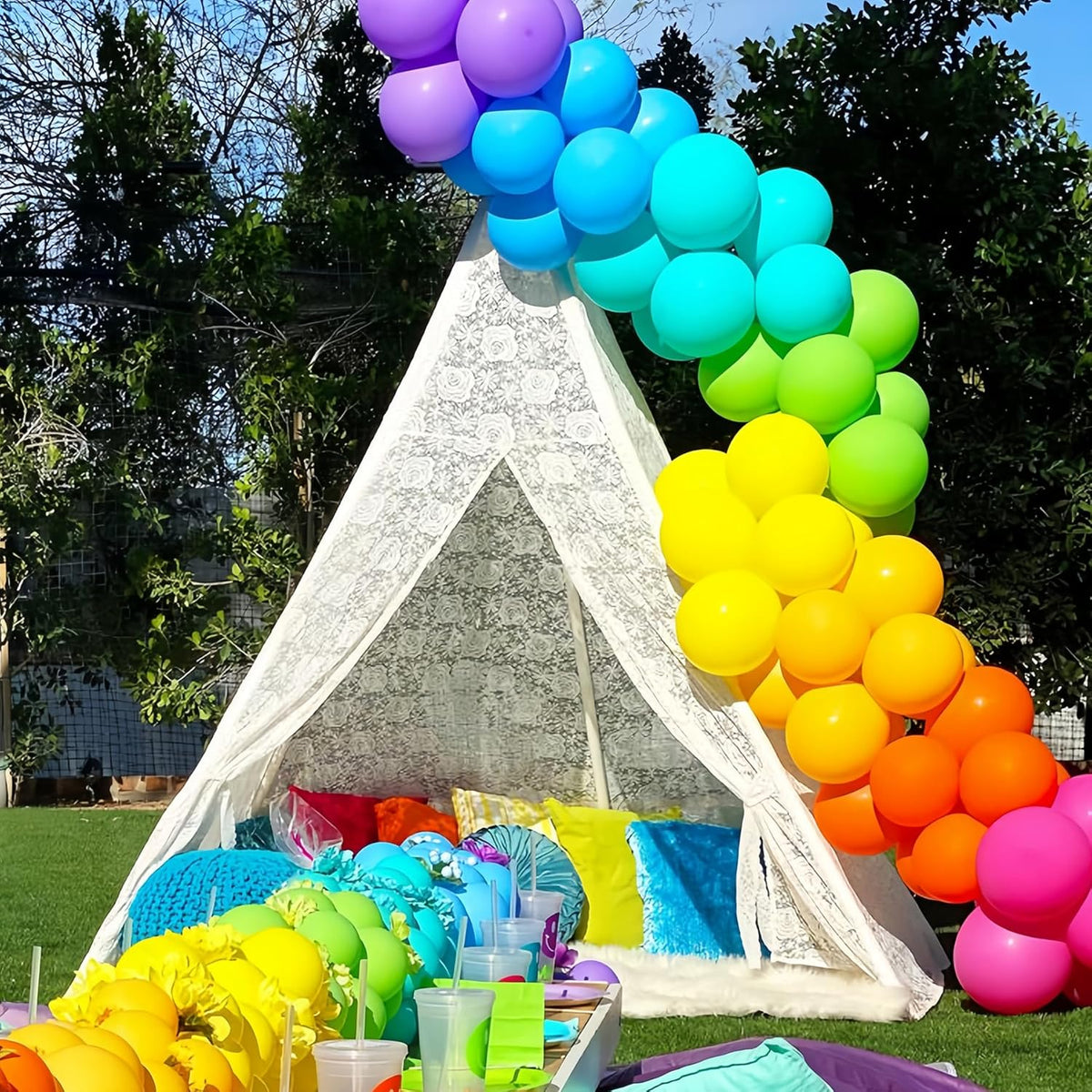 98pack Rainbow Balloons Different Size 18/12/10/5 Inch Rainbow Colorful Balloon Garland Arch Kit