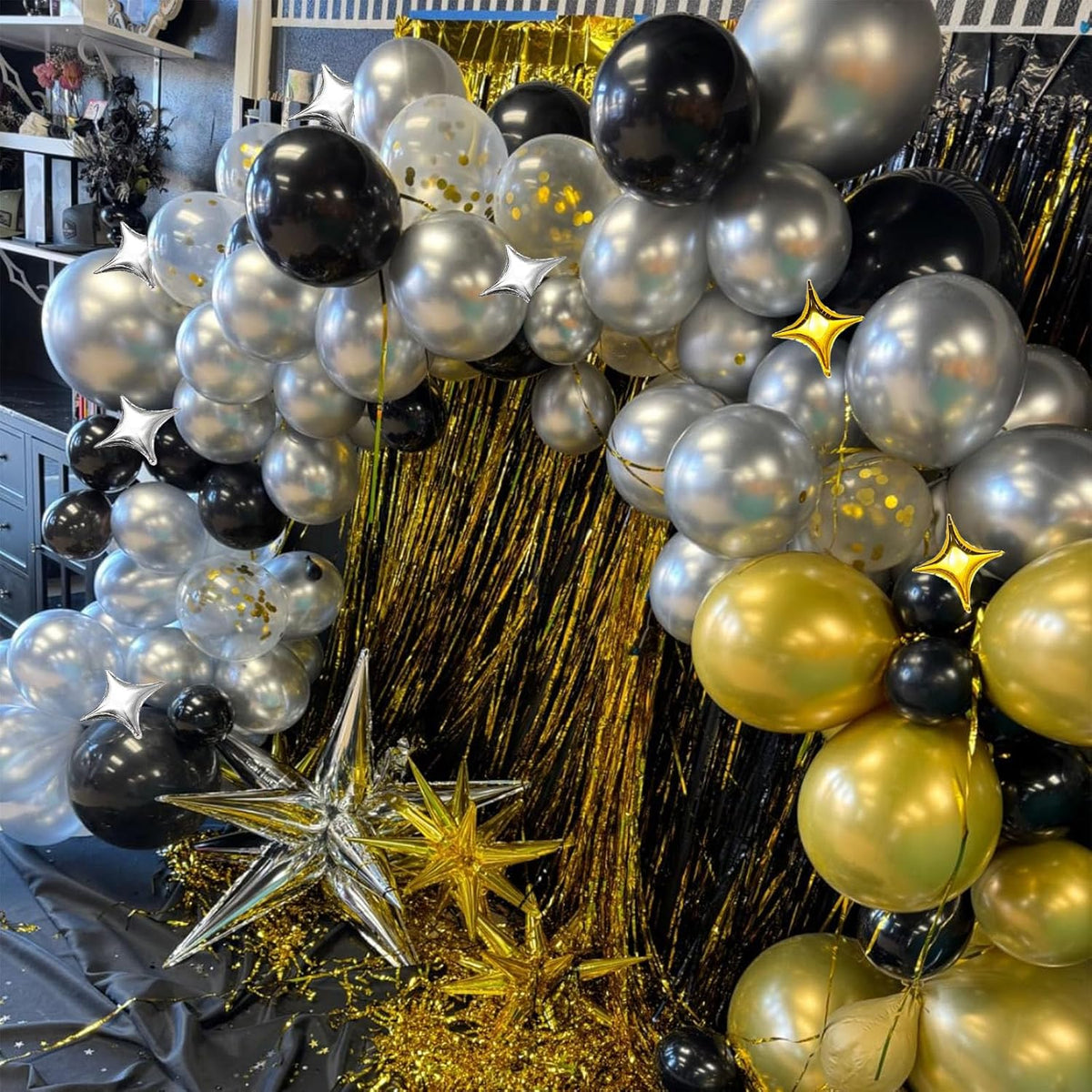6 Pcs Explosion Star Foil Balloons- 12 Point Star Balloons,Silver Spike Balloons and 10Pcs Four