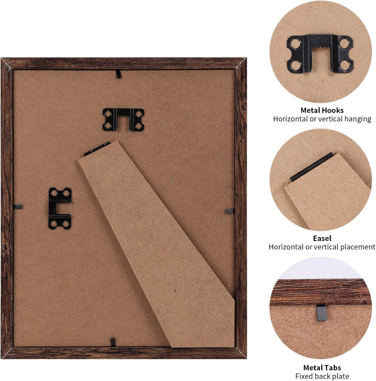 PETAFLOP Wooden Bulk 8x10 Picture Frame Set of 18, Rustic Brown Photo Frames Fits 8 by 10 for Wall