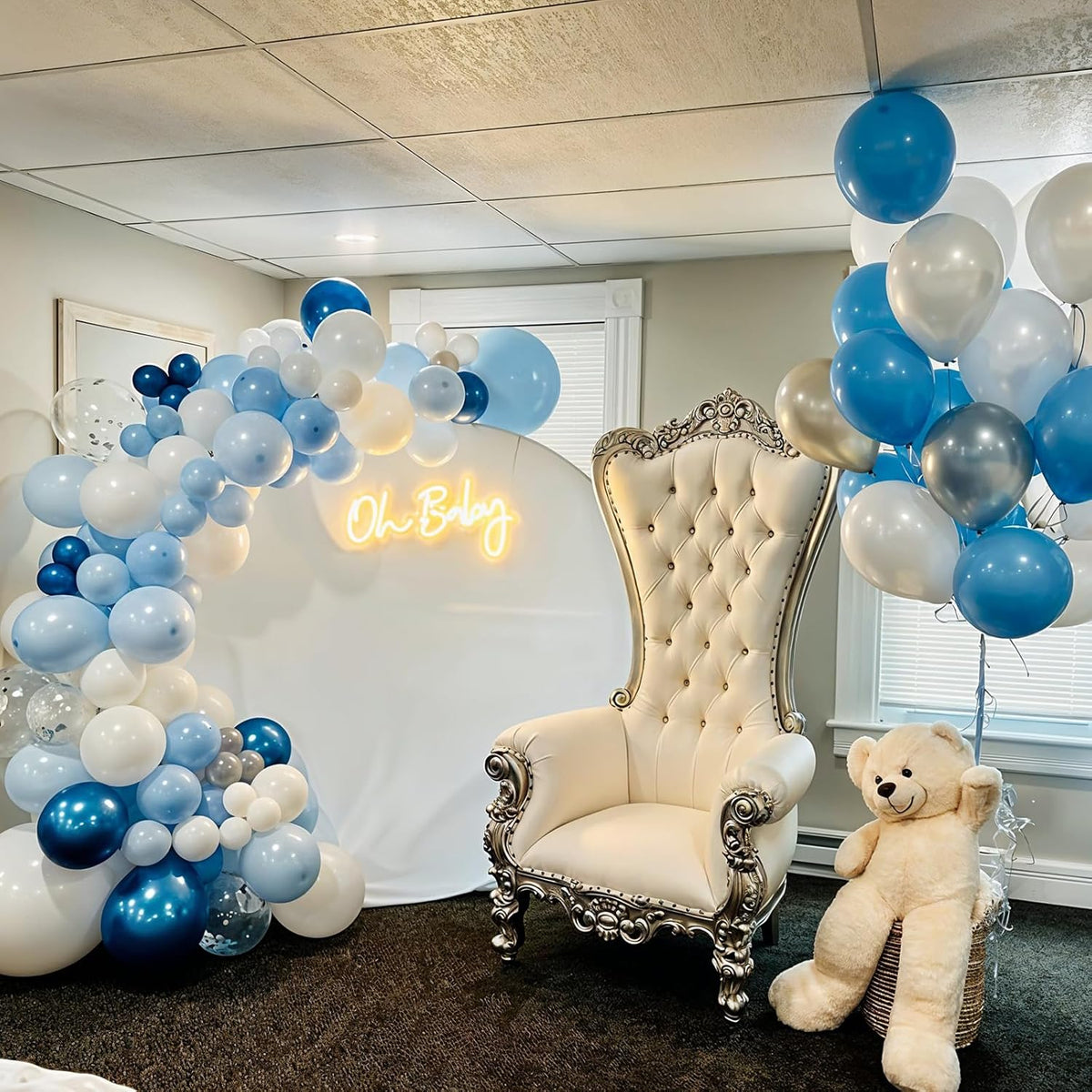 Togvu Metallic Blue Silver Balloons, 60 Pcs 12 Inches Chrome Blue White Balloon with Silver