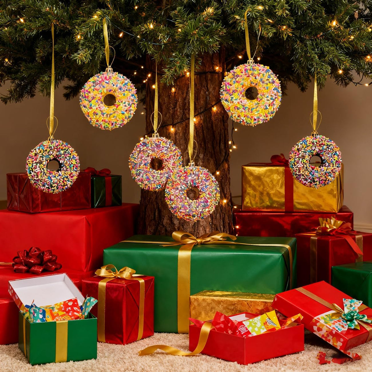 LANGXUN 6pcs Donut Candy Land 2025 Xmas Birthday Party Wedding Suppiles Decoration, Hanging Candy