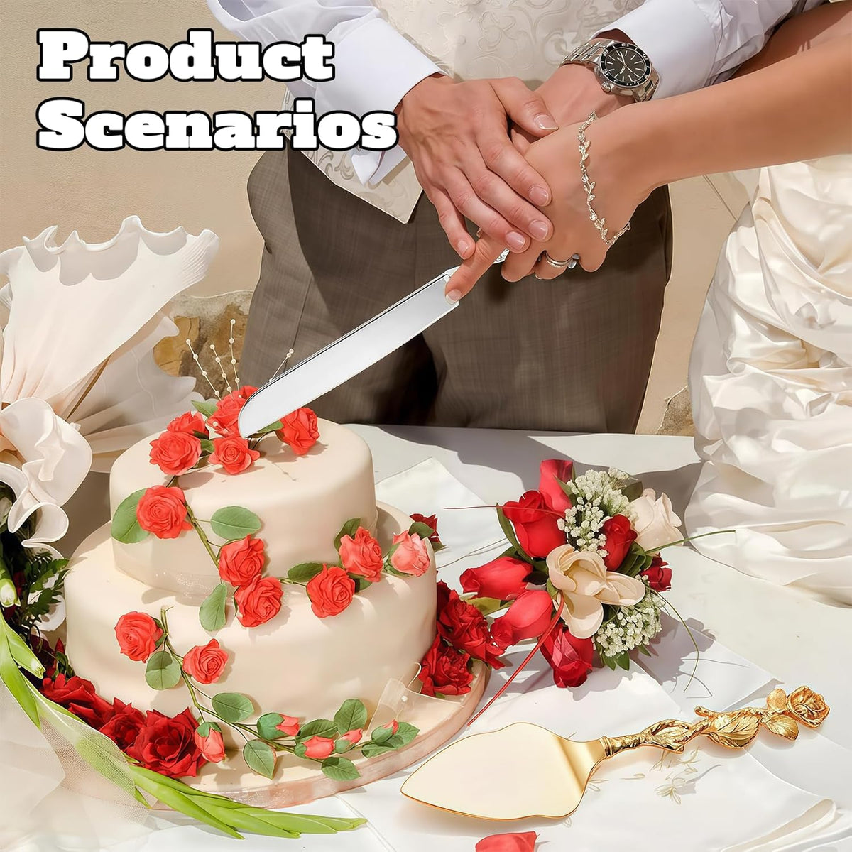 Personalized Wedding Cake Knife and Server Set, Custom Name/Date Cake Cutting Set for Wedding