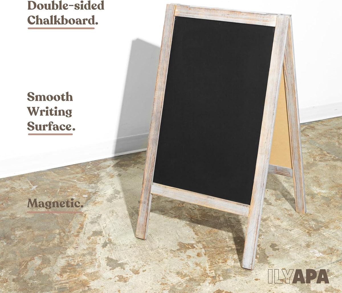Ilyapa Wooden A-Frame Sign with Eraser & Chalk - 40 x 20 Inches Magnetic Sidewalk Chalkboard – Grey