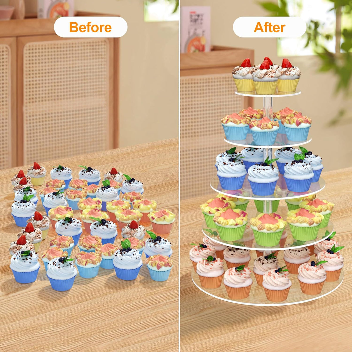 weddingwish 5 Tier Round Cupcake Stand for 50 Cupcakes, Acrylic Cupcake Display Stand, Clear