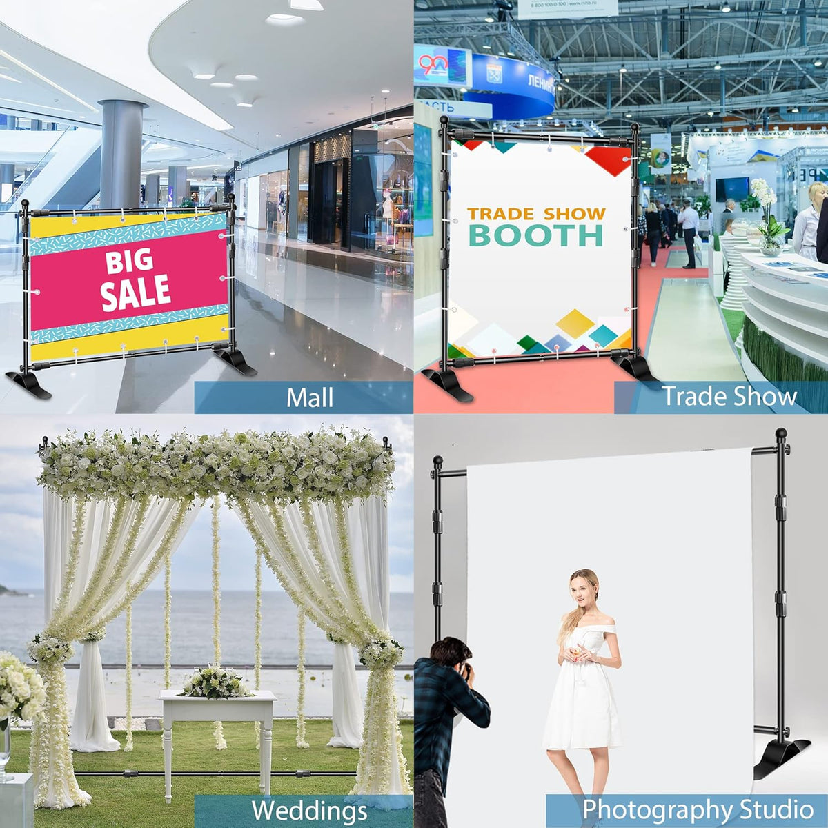 FUDESY Backdrop Banner Stand, 10x8ft Heavy Duty Display Frame, Adjustable Metal Telescopic Tube