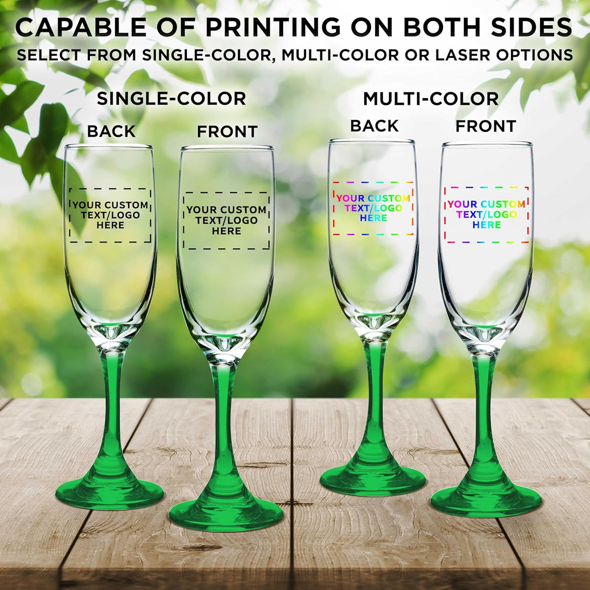 DISCOUNT PROMOS Custom Premiere Champagne Flutes 6.25 oz. Set of 100, Personalized Bulk Pack
