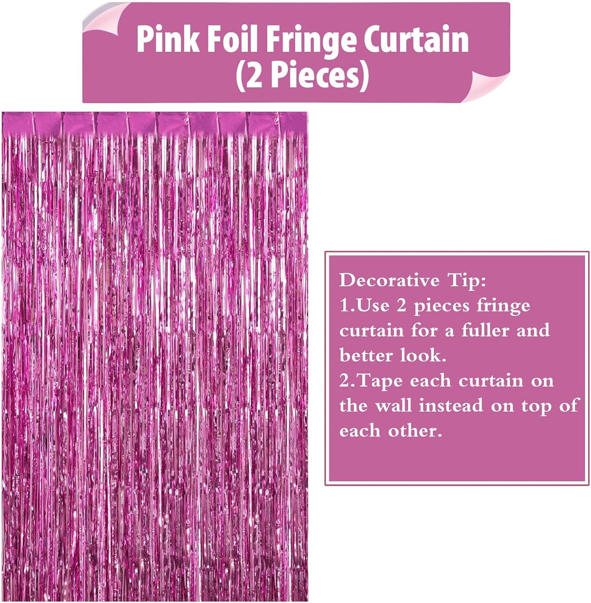 2 Pack Pink Fringe Curtains Foil Shiny Fringe Backdrop Tinsel Door Streamers Foil Curtains for