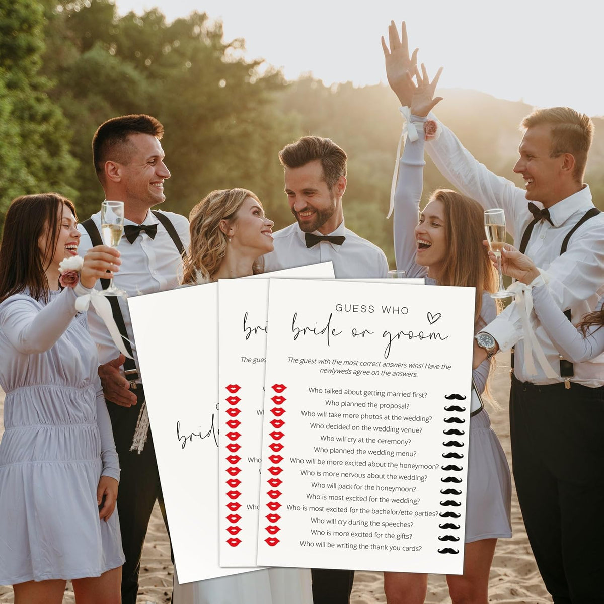 Bridal Shower Games, Bride or Groom, 25Pcs Minimalist White Double-Sided Bridal Game Cards, Wedding