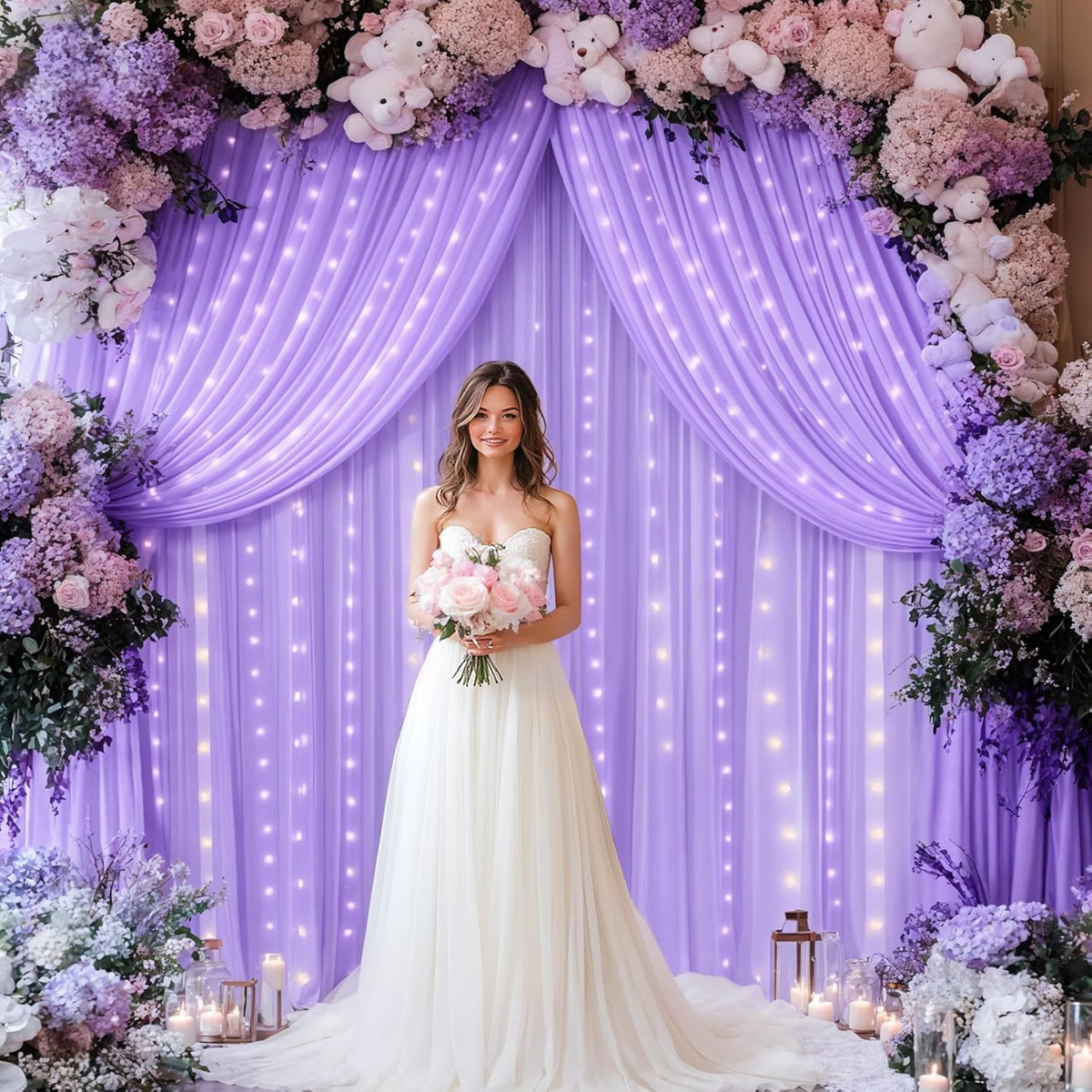Lavender Backdrop Curtains with Lights for Parties,10x10FT Wrinkle Free Polyester Wedding Photo