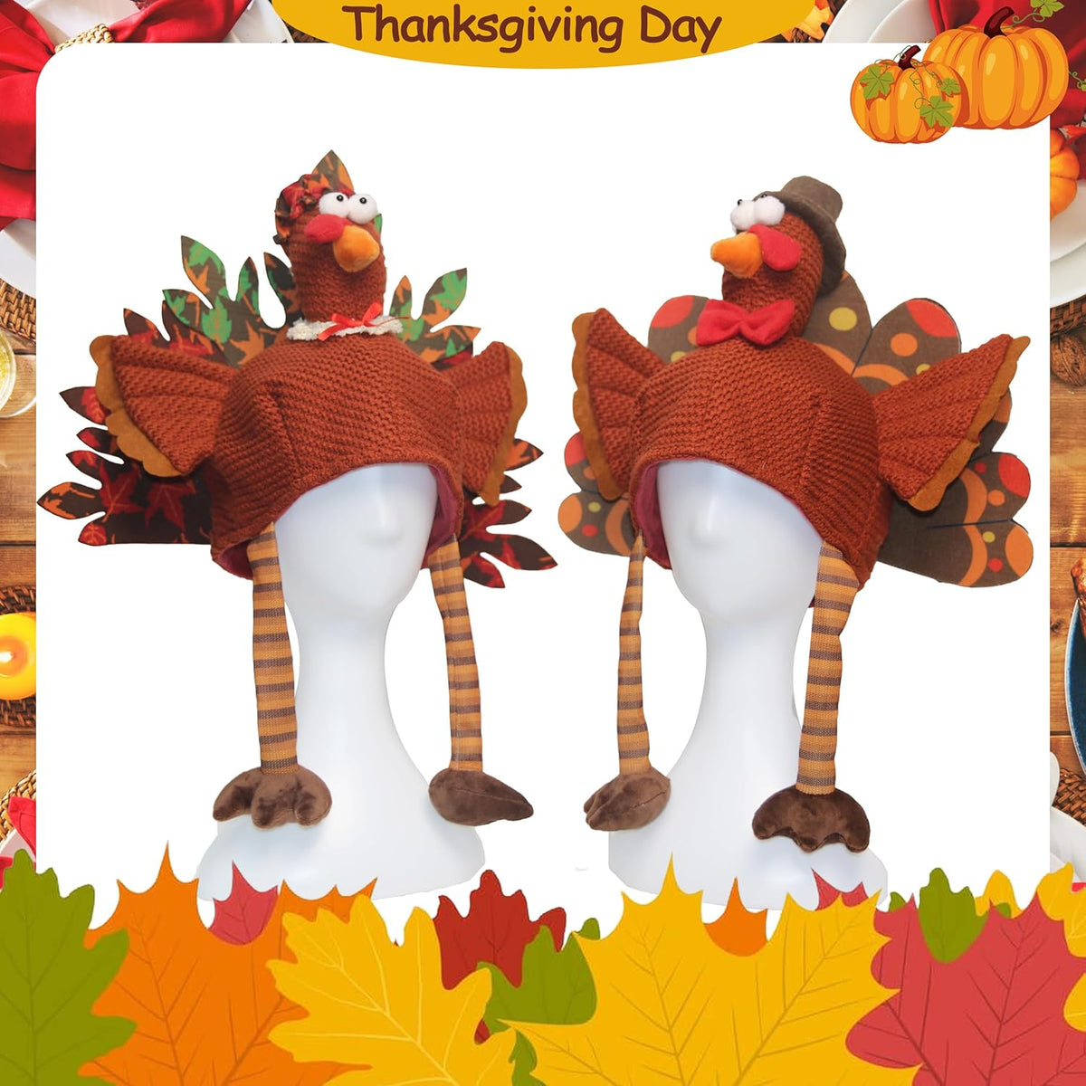 Ogrmar Set of 2 Adorable Plush Turkey Hat, Funny Turkey Headwear for Thanksgiving Night Event