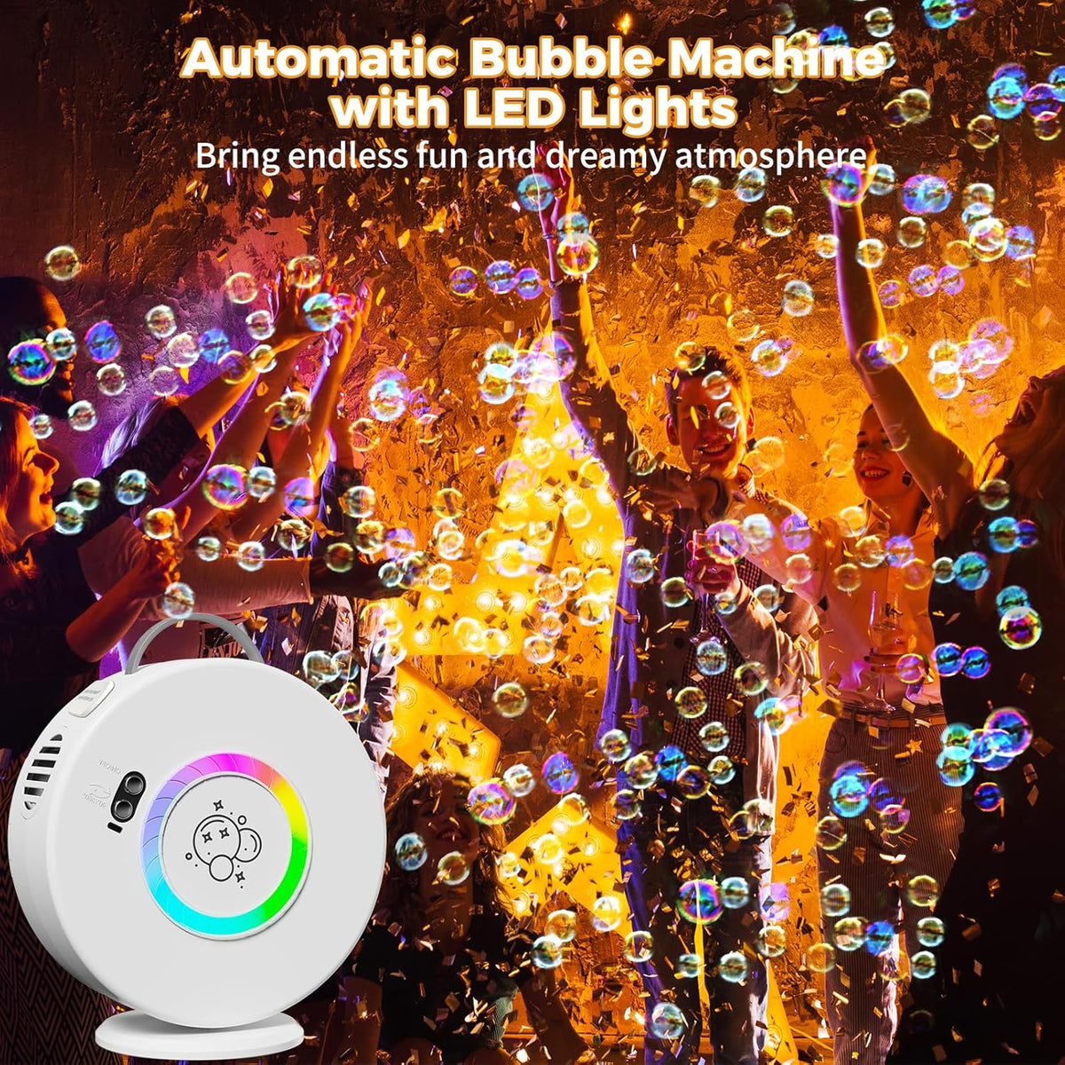 Bubble Machine Automatic LED Lights Bubble Blower for Kids Rechargeable Portable Bubble Maker Auto