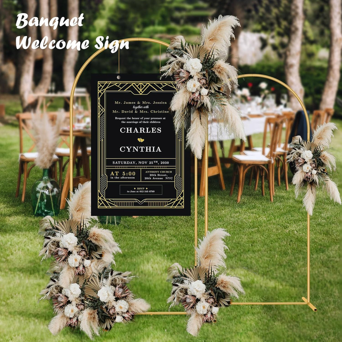 Metal Arch Backdrop Stand 7.2FT+6FT Wedding Arch Backdrop Stand Set of 2 Gold Arch Backdrop Stand