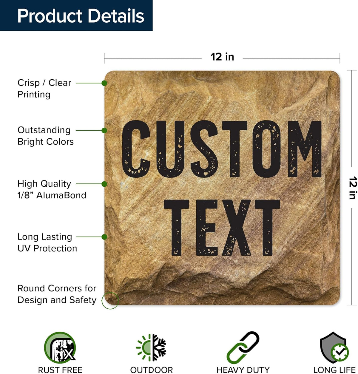 Custom Sign, Custom Street Sign, 11 Font Colors, 13 Font Styles, 4 Hole Options, 22 Sizes, 12x12