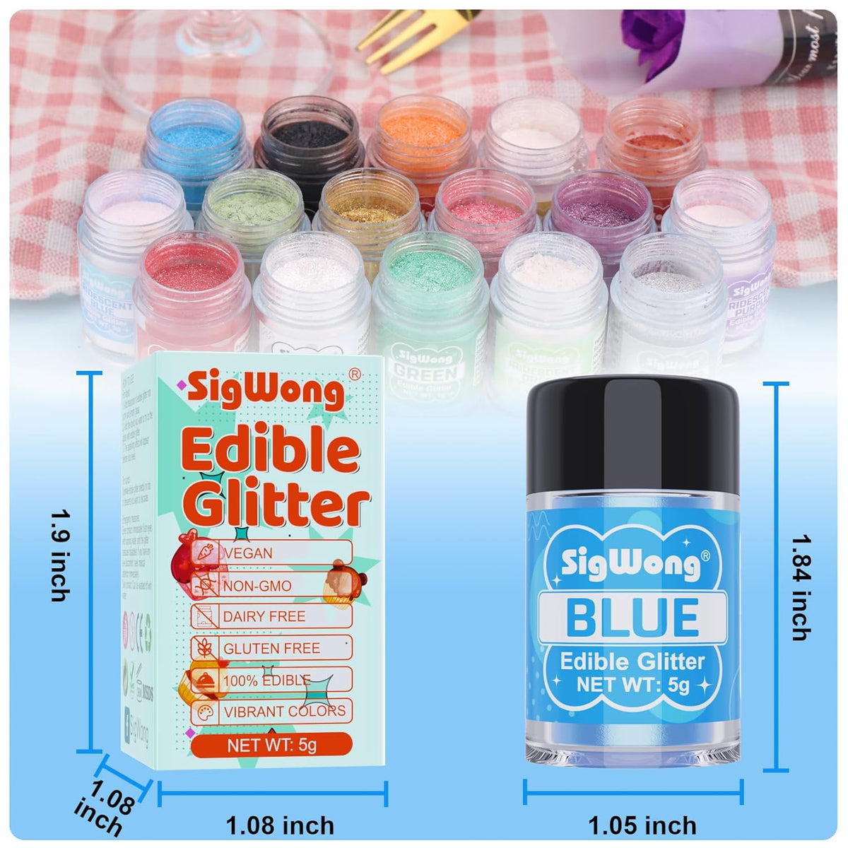 Blue Edible Glitter - 5g Food Grade Cake Decorating Shimmering Glitter, Edible Sprinkle Luster Dust