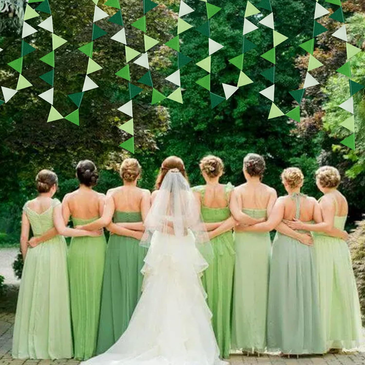 Green Party Decorations Ombre Green Felt Hanging Triangle Mini Bunting Pennant Banner Flag for