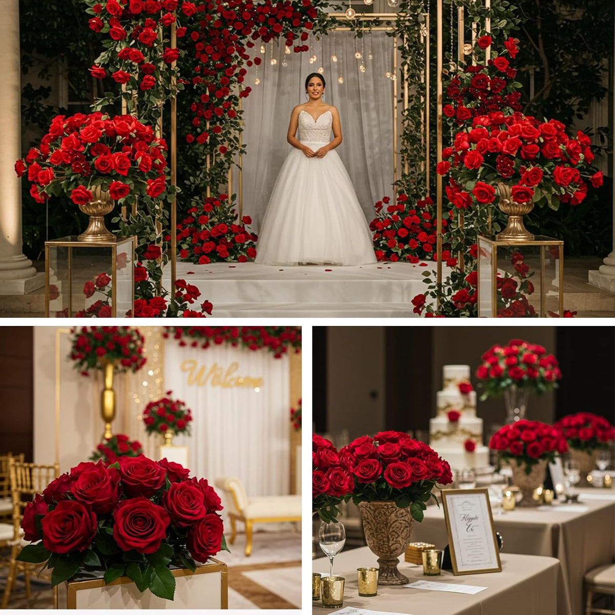 Auihiay 104pcs Red Roses Artificial Flowers - Realistic Faux Red Roses for Wedding Wedding, Table