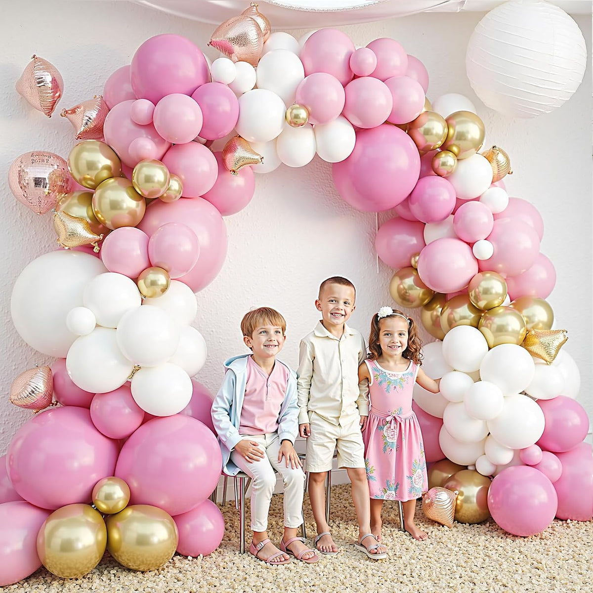 412Pcs Pink and White Balloons Arch Kit,18 12 10 5 Inch Pink and Gold Balloon Garland Pastal Pink