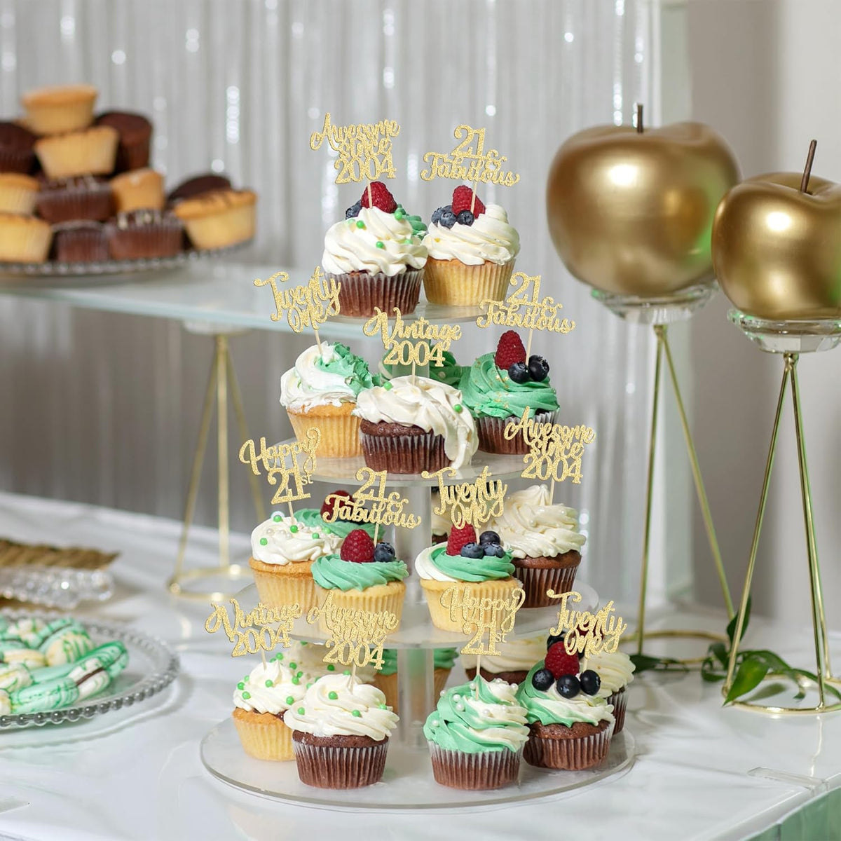 30Pcs Vintage 2004 Cupcake Toppers Glitter Twenty-one Happy 21st Birthday 21 Fabulous Cupcake Picks