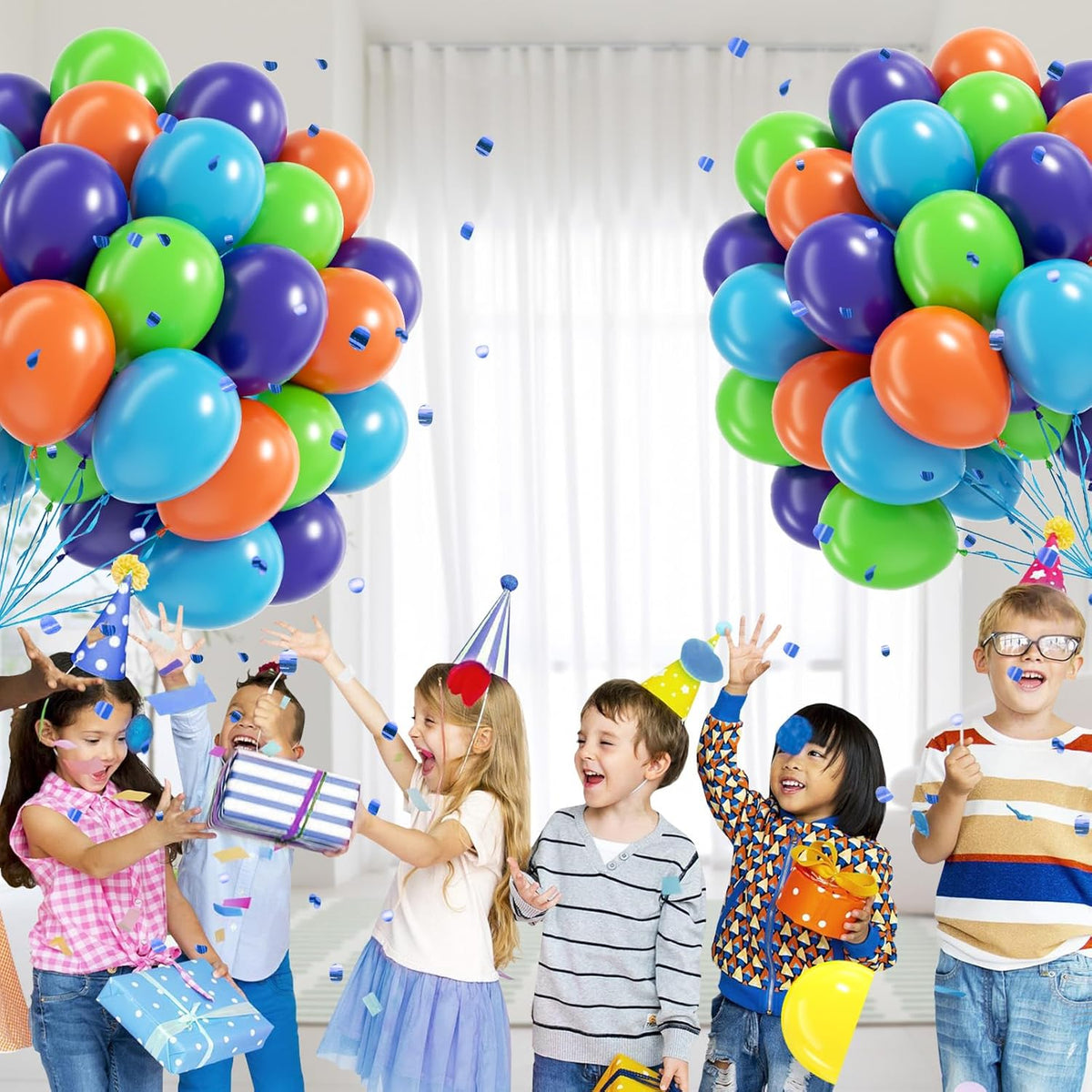 60pcs Blue and Orange Balloons 12inch with Purple Light Green Orange Blue Balloons for Cartoon Dog