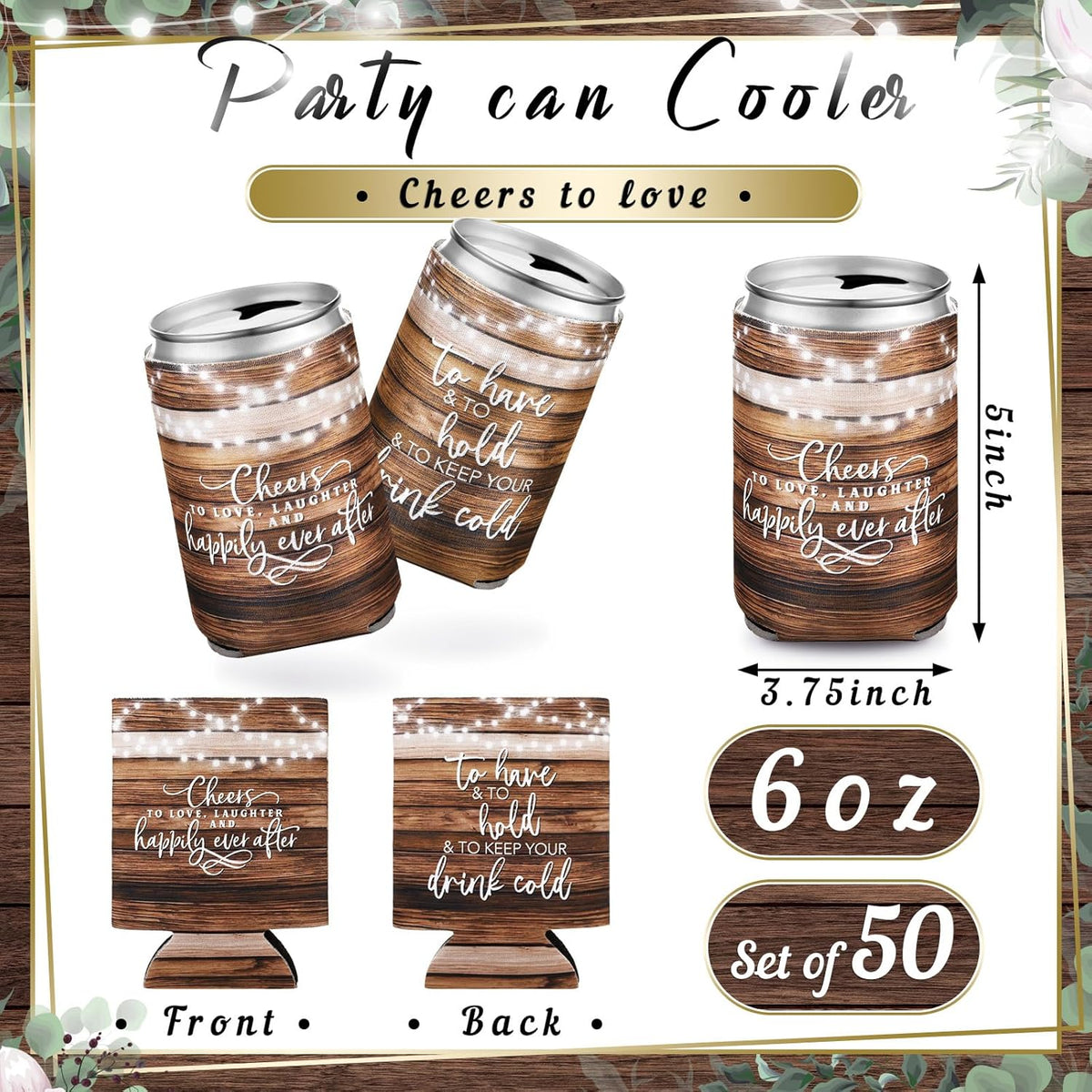 50 Pieces Wedding Can Cooler Bulk Engagement Party Favors for Guests Cheers to Love Laughter and