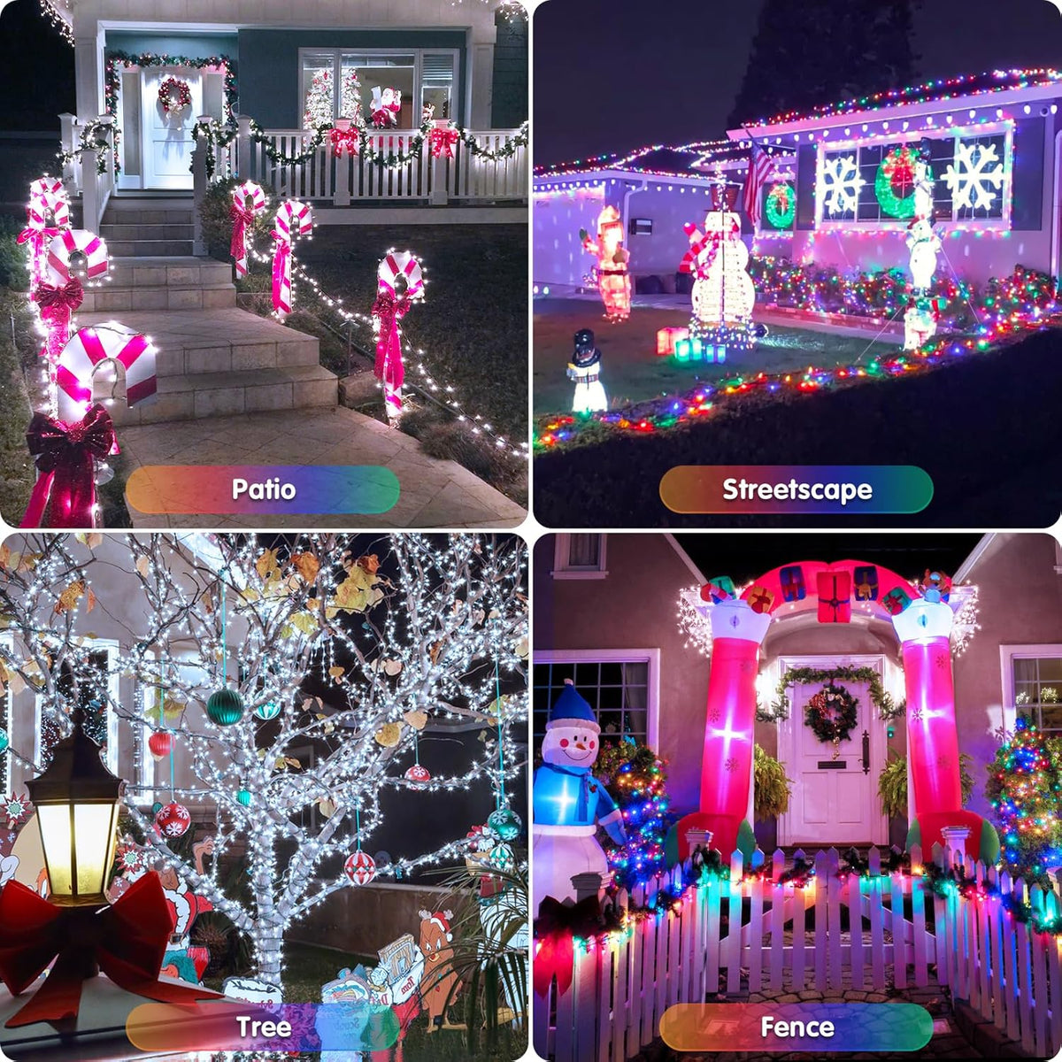 JMEXSUSS 2 Pack White & Multicolor Solar Christmas Lights Outdoor, Each 100 LED 33ft Solar Color