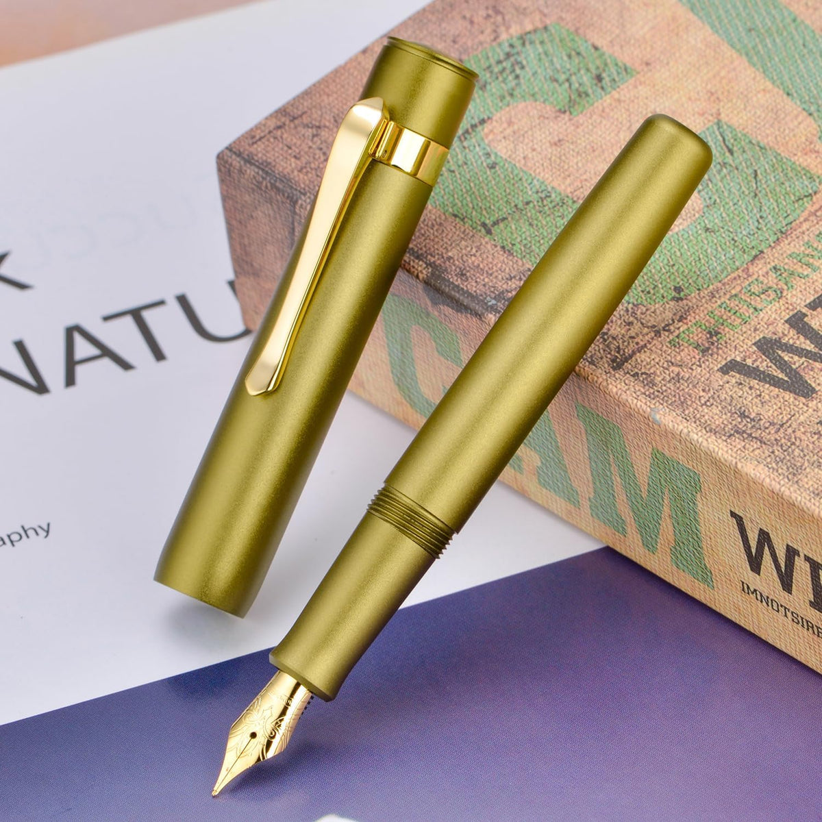 HONG DIAN M2 Black Forest Mini Fountain Pen, Long Blade Nib & Sleek Shape Aluminium Short Pocket