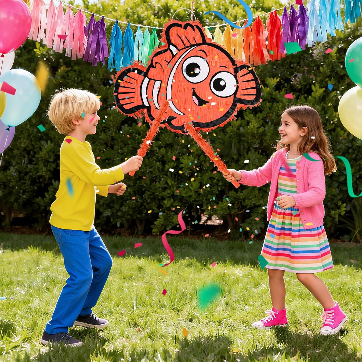 Nemo Pinatas Bundle with a Blindfold and a Bat(16.5 x 12.6 x 4 Inches), Perfect for kid's Birthday
