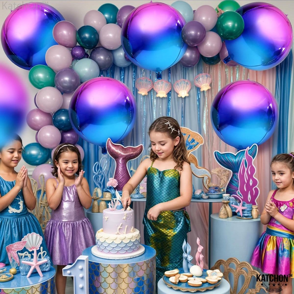 KatchOn, Purple Galaxy Balloons - 22 Inch, Pack of 6 | Round 4D Metallic Balloon for Galaxy