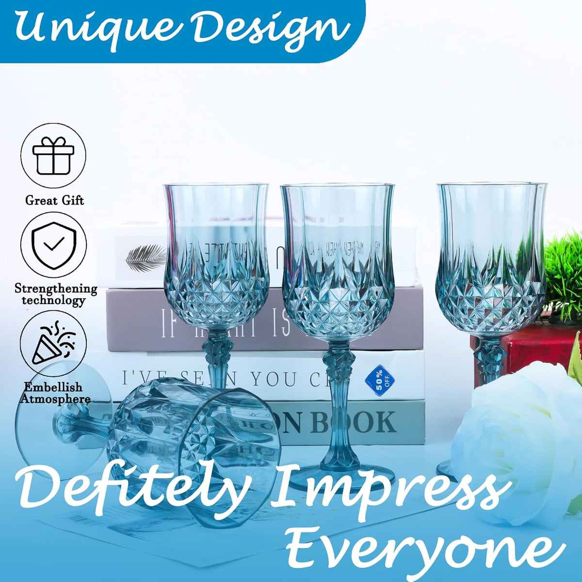 Plastic Wine Glasses,Plastic Goblets Vintage Style Cordial Drinking Glasses for Wedding Reception