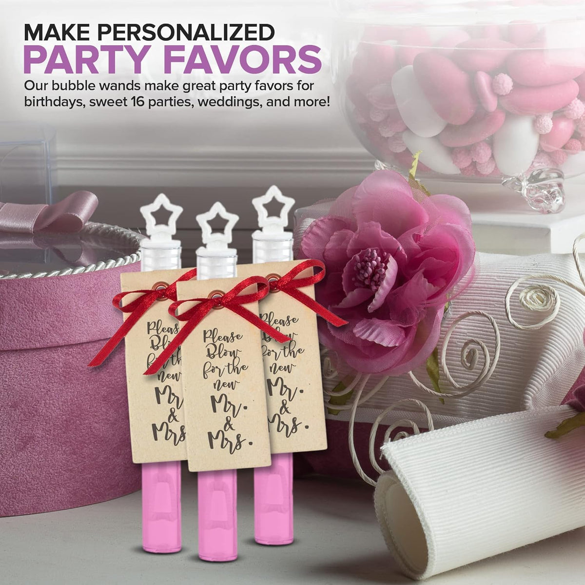 Wedding Bubbles Bulk - White Star Top Wands (100 Count) Individual Mini Bubble Wand Favors for