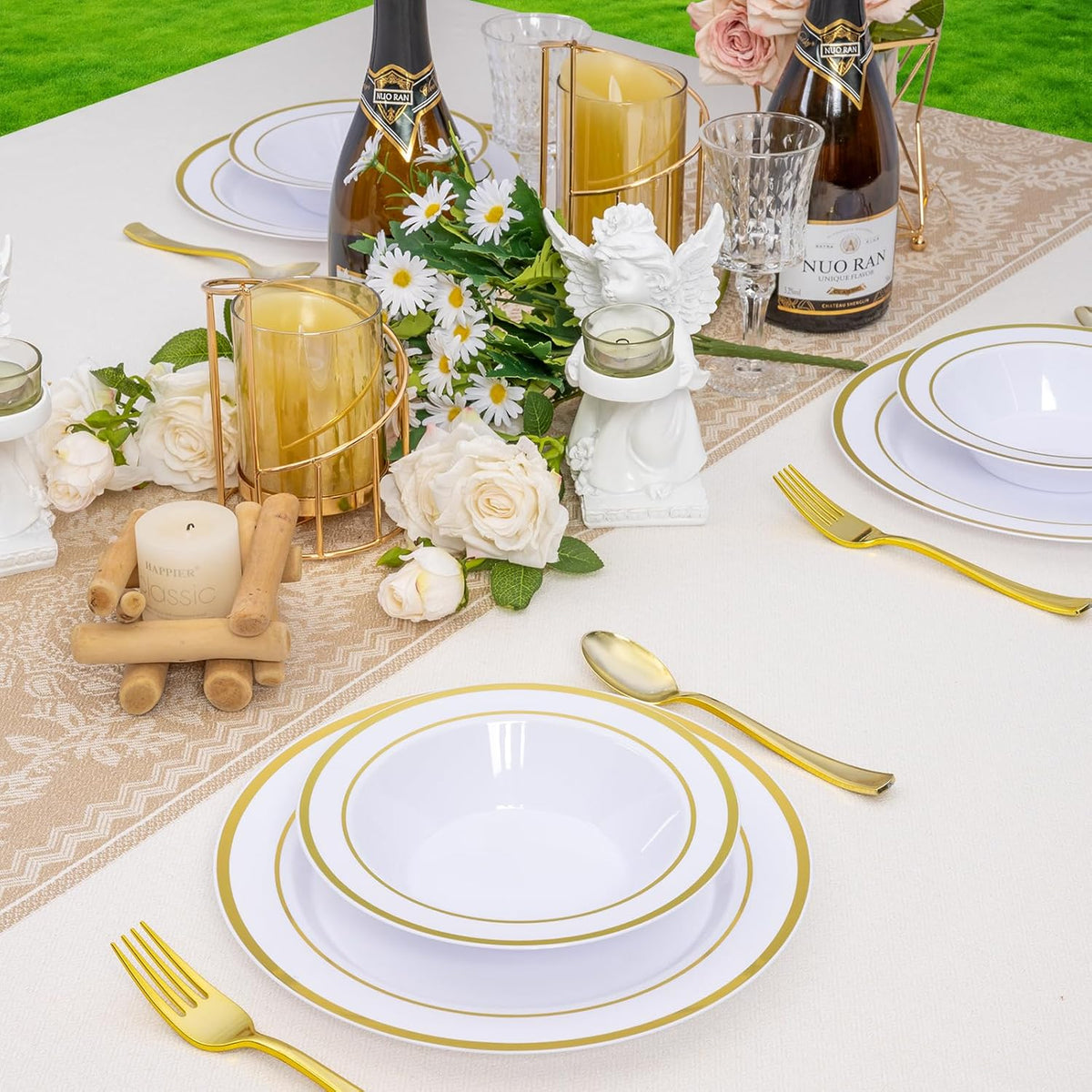 50 Pack Disposable Soup Bowls with Gold Rim,12oz Disposable Soup Bowls,Disposable Soup Dessert